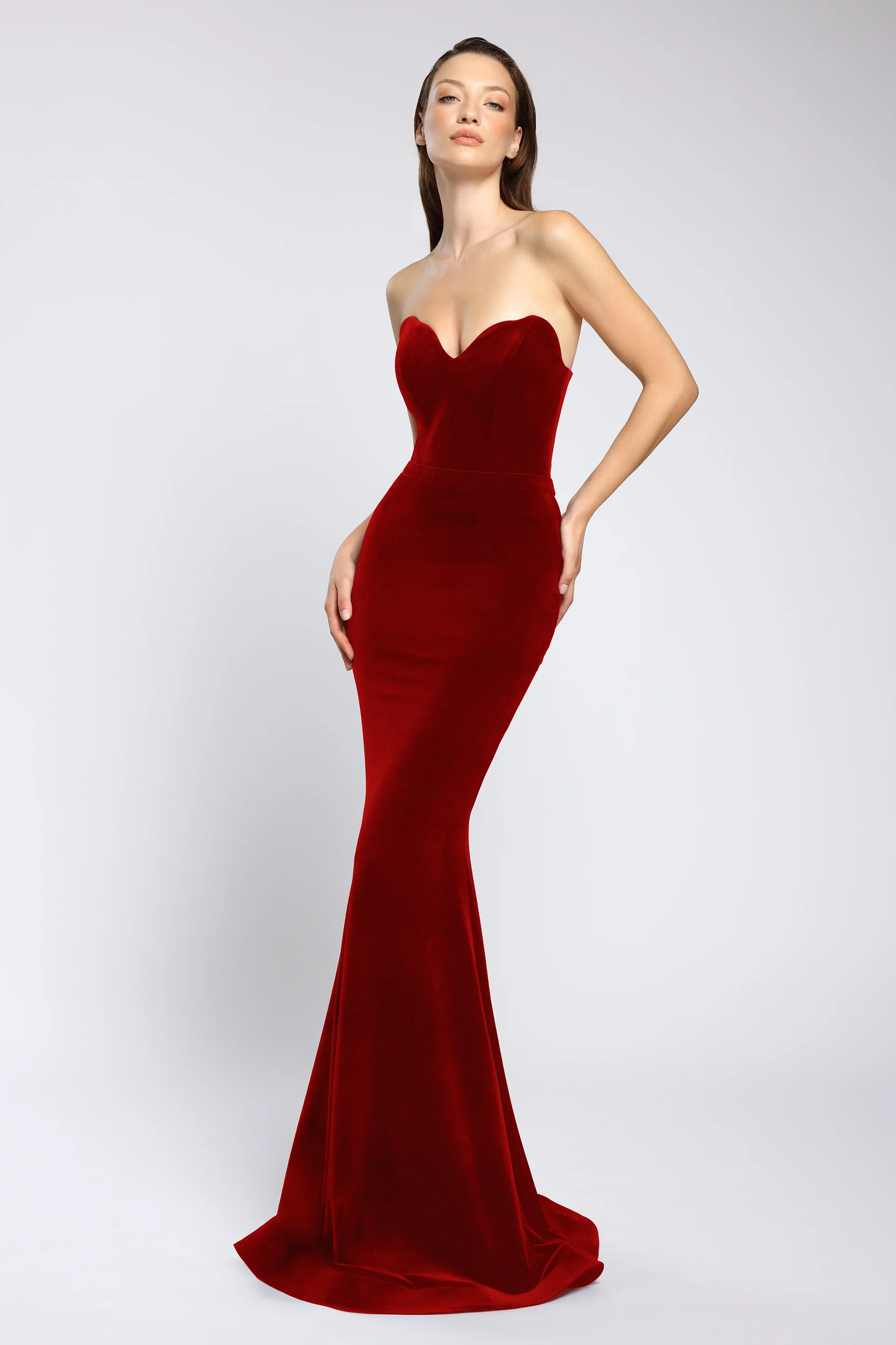 Rochie lunga tip sirena din catifea, cu trena Enya CA177 - Image 8