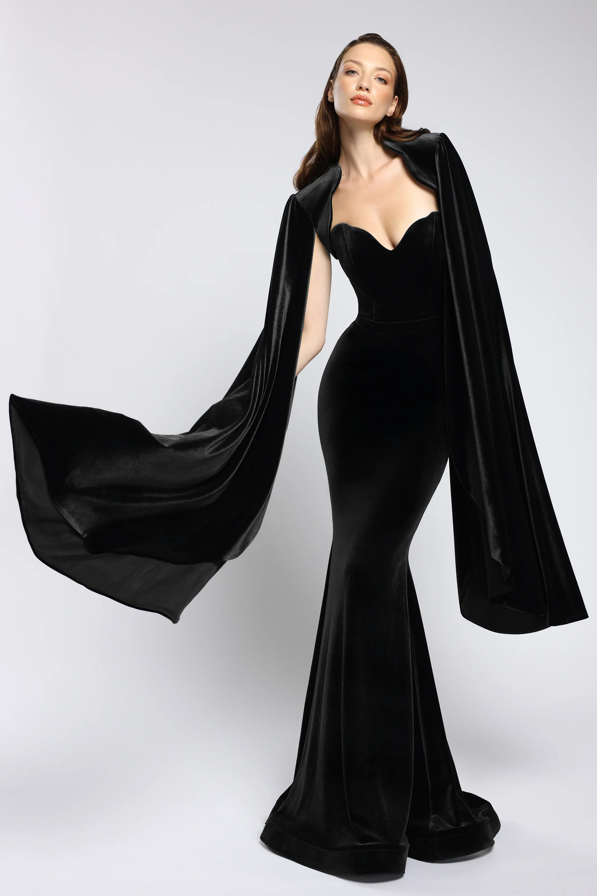 Rochie lunga tip sirena din catifea, cu trena Enya CA177 - Image 9