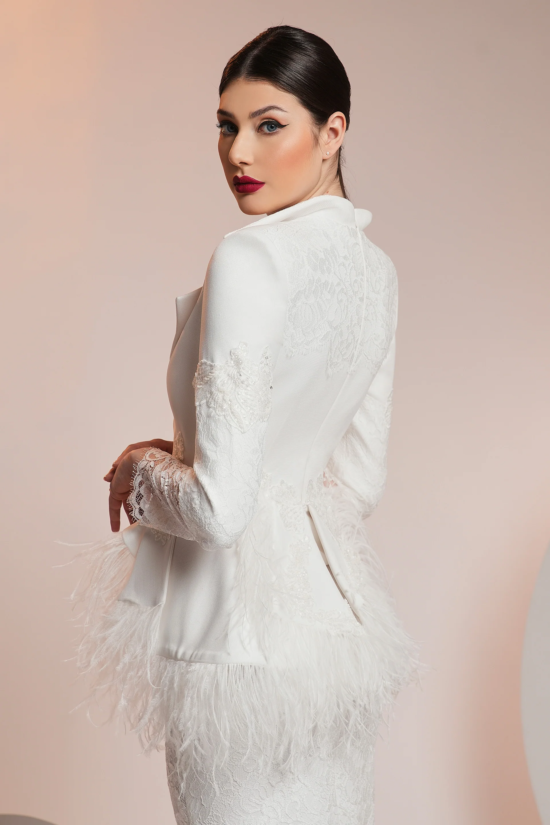 Sacou cu peplum din stretch-crepe si dantela Chantilly CA1408 - Image 4